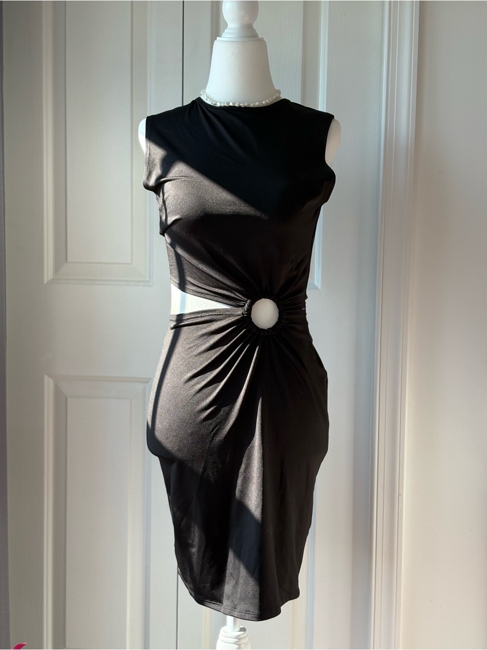 Black Cutout Midi Dress with Ring Detail